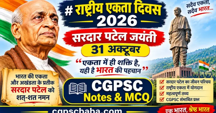 Rashtriya Ekta Diwas 2026 — सरदार पटेल जयंती 31 October | CGPSC Notes & MCQ